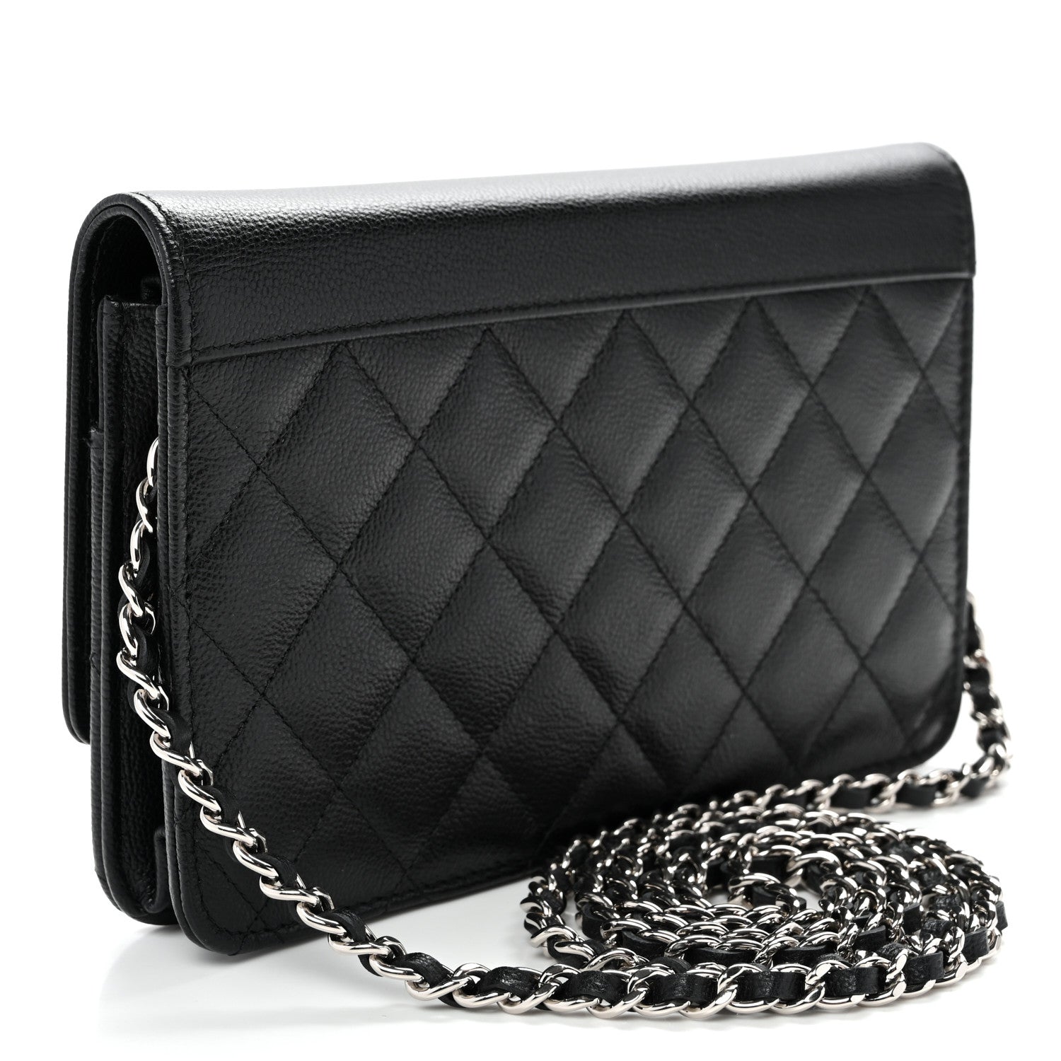 Chanel Grained Calfskin Quilted CC Box Wallet On Chain WOC Black 3 of 11