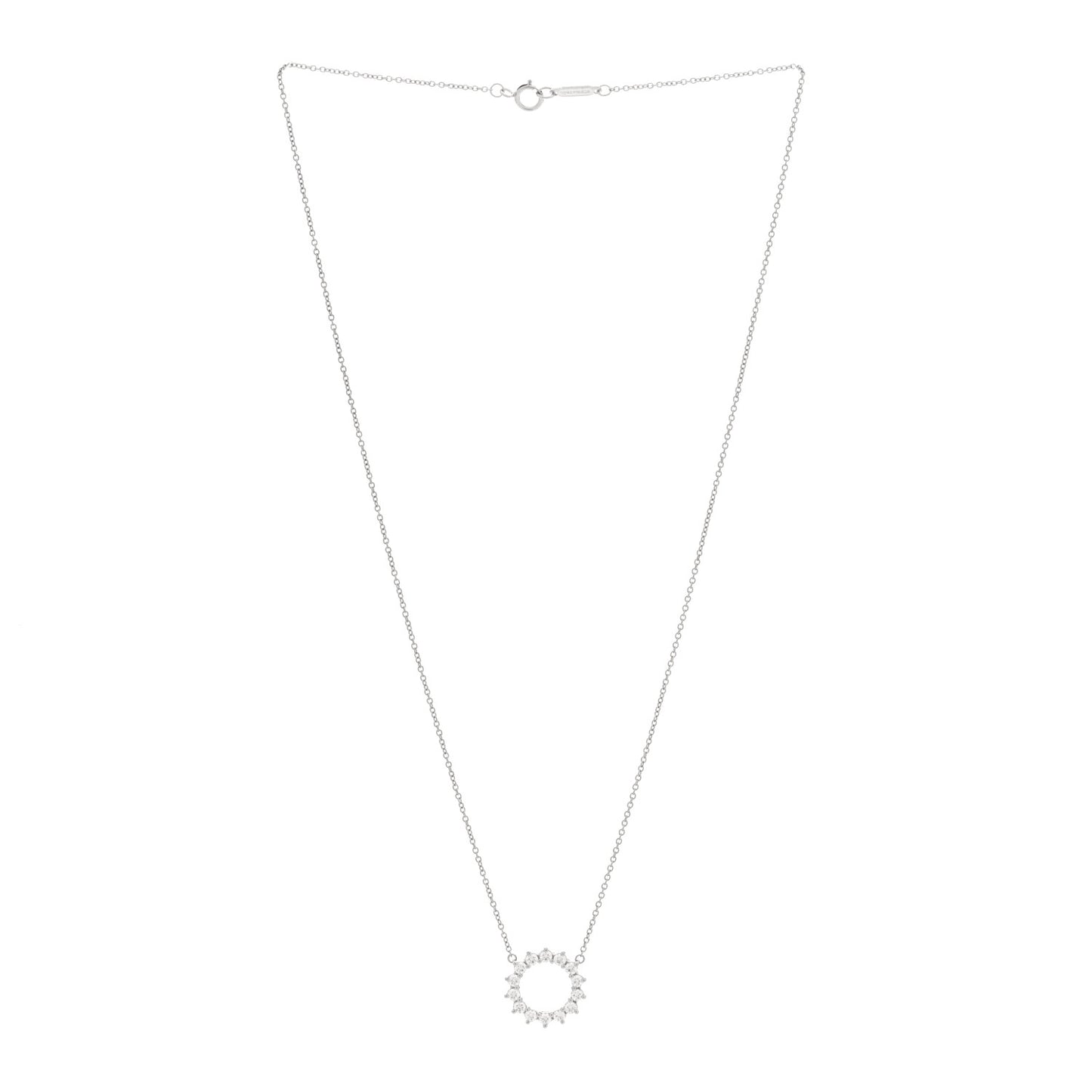 Platinum Diamond Small Open Circle Pendant Necklace
