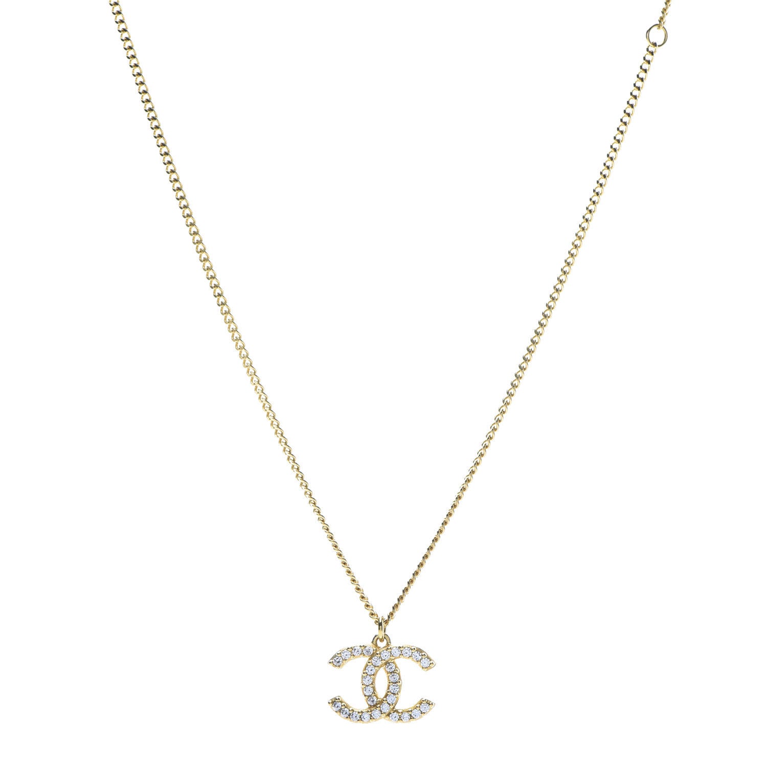 Chanel Crystal CC Pendant Necklace Gold 1 of 6