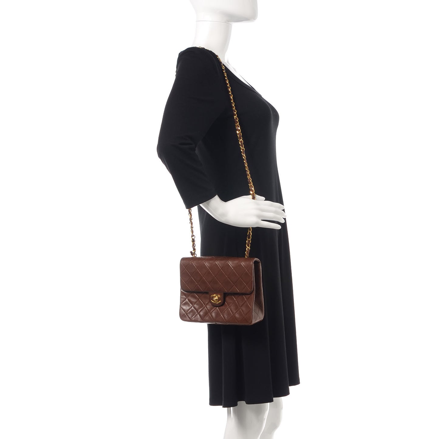 Lambskin Quilted Mini Square Flap Brown