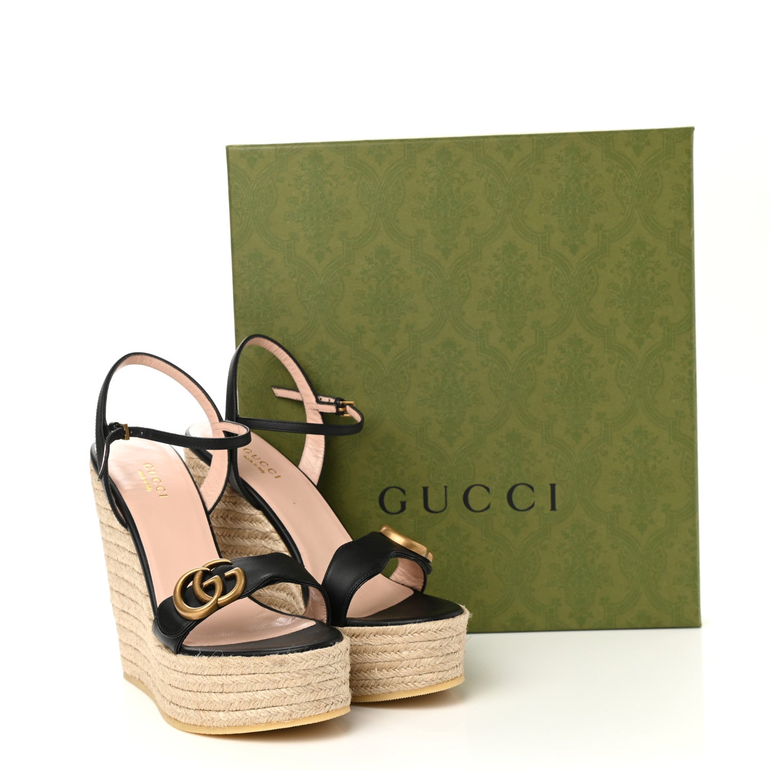 Gucci Lifford Calfskin Aitana Espadrille Platform 45/130mm Wedge Sandals 39 Black 8 of 8
