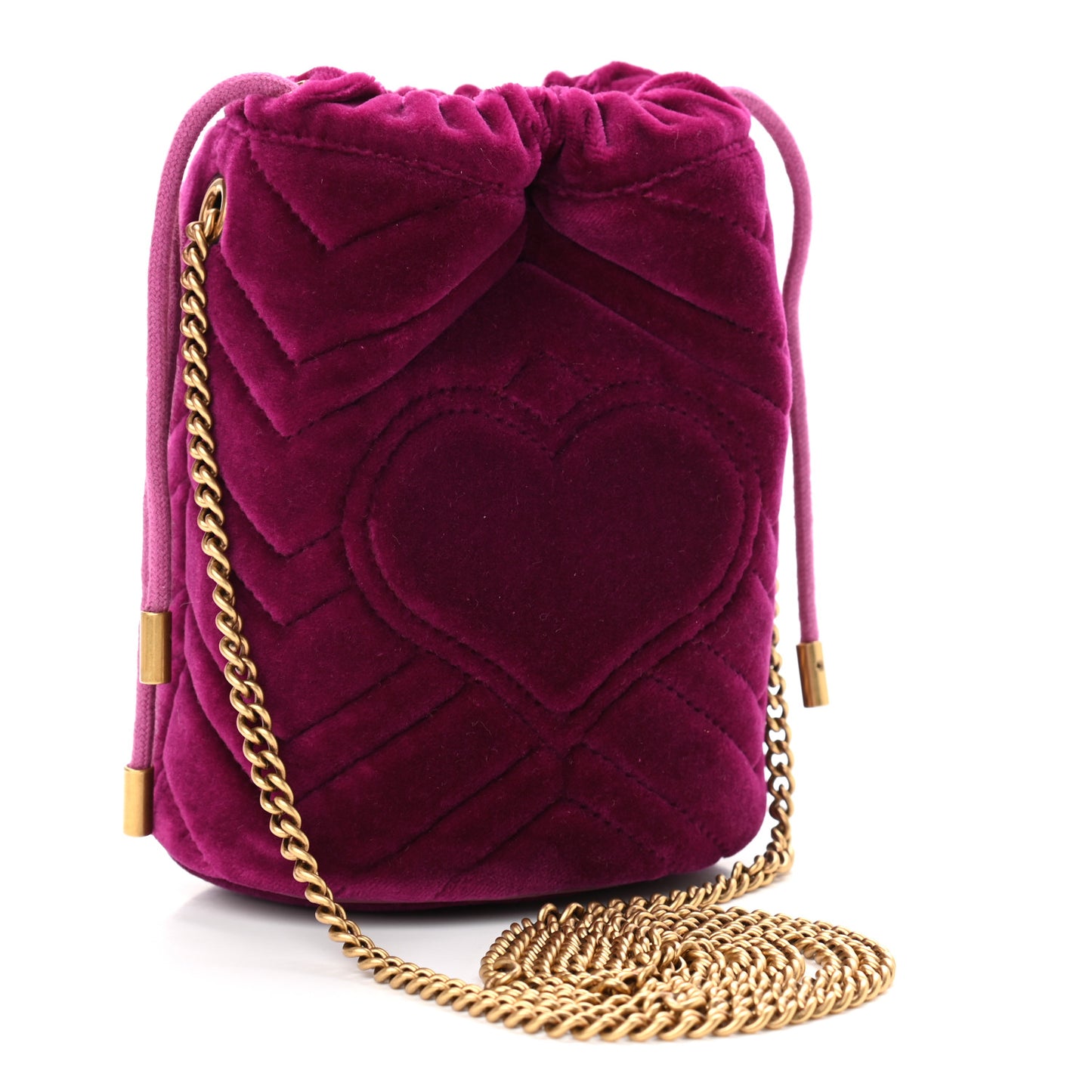 Velvet Matelasse Mini GG Marmont 2.0 Bucket Bag Fuchsia Violet Cyclamen