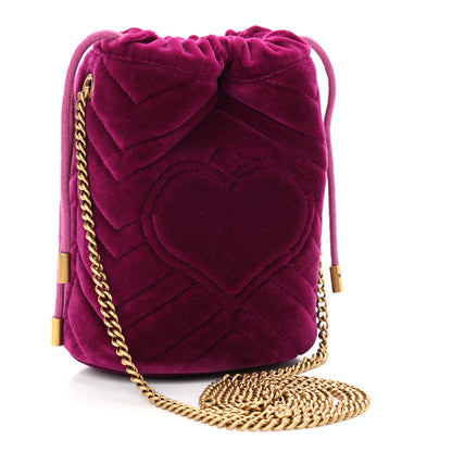 Gucci Velvet Matelasse Mini GG Marmont 2.0 Bucket Bag Fuchsia Violet Cyclamen 3 of 10