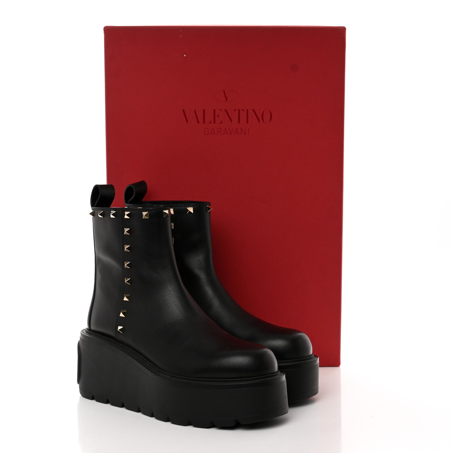 Valentino Garavani Calfskin Rockstud VLOGO Uniqueform Chelsea 55/85mm Flatform Ankle Boots 41 Black 10 of 10