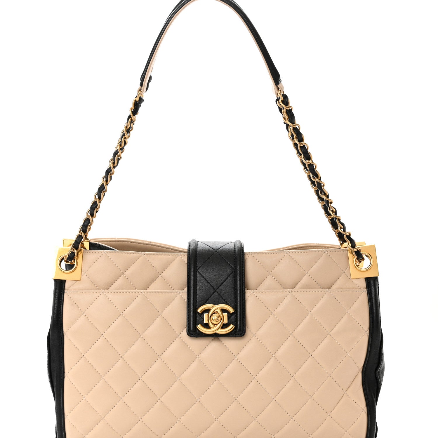 Chanel Lambskin Quilted Elegant CC Shopping Tote Beige Black 8 of 10