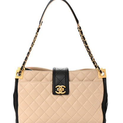 Chanel Lambskin Quilted Elegant CC Shopping Tote Beige Black 8 of 10