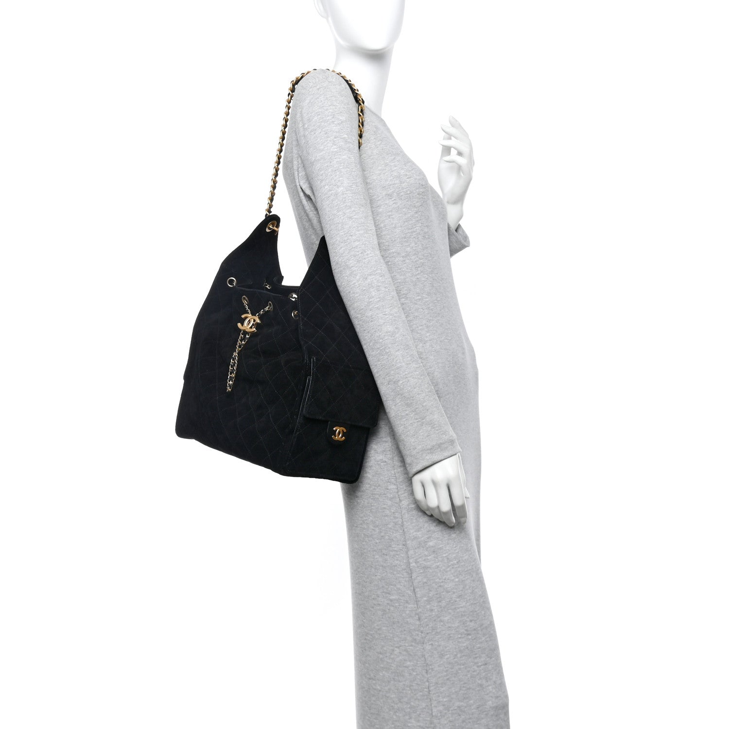 Chanel Suede Quilted Medium Chanel 25 Handbag Black 2 of 10