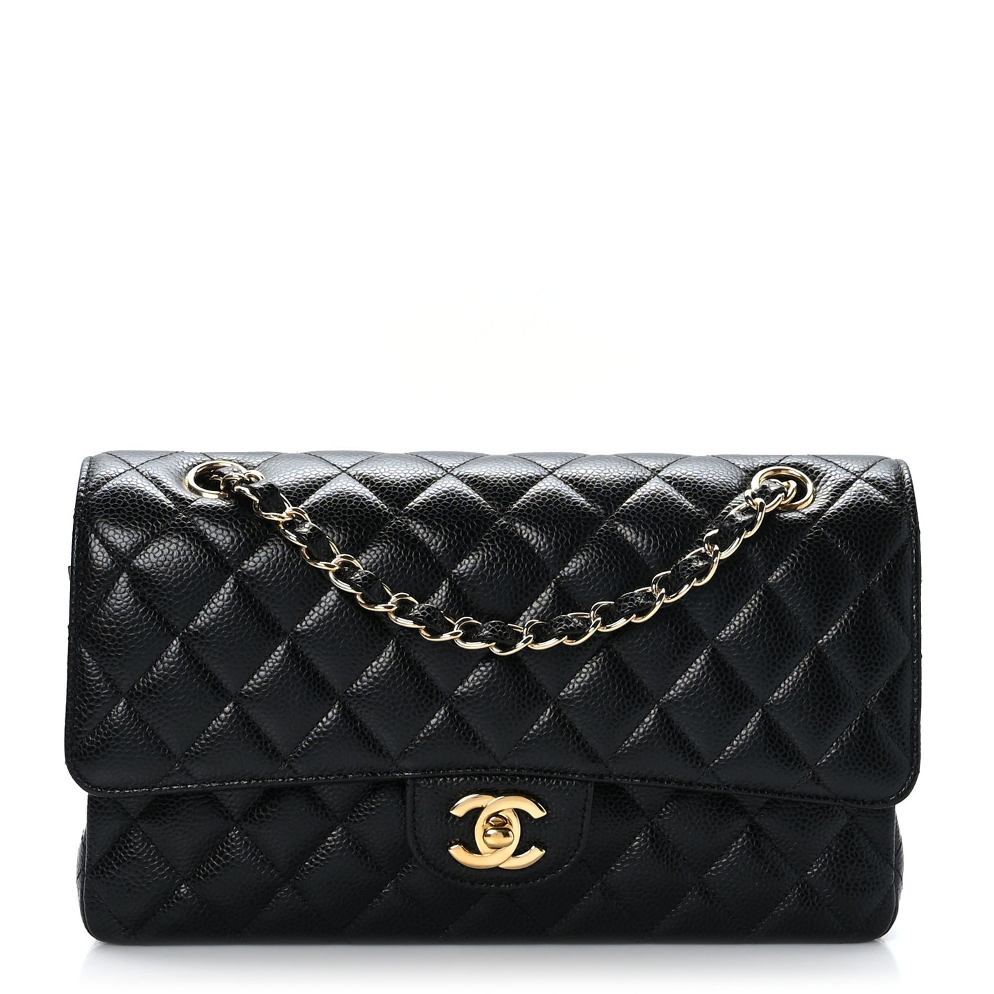 Caviar Quilted Medium Double Flap Black