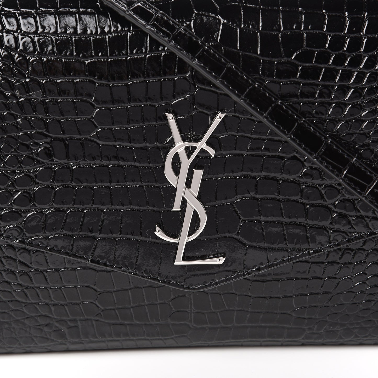 Calfskin Crocodile Embossed Monogram Uptown Crossbody Black