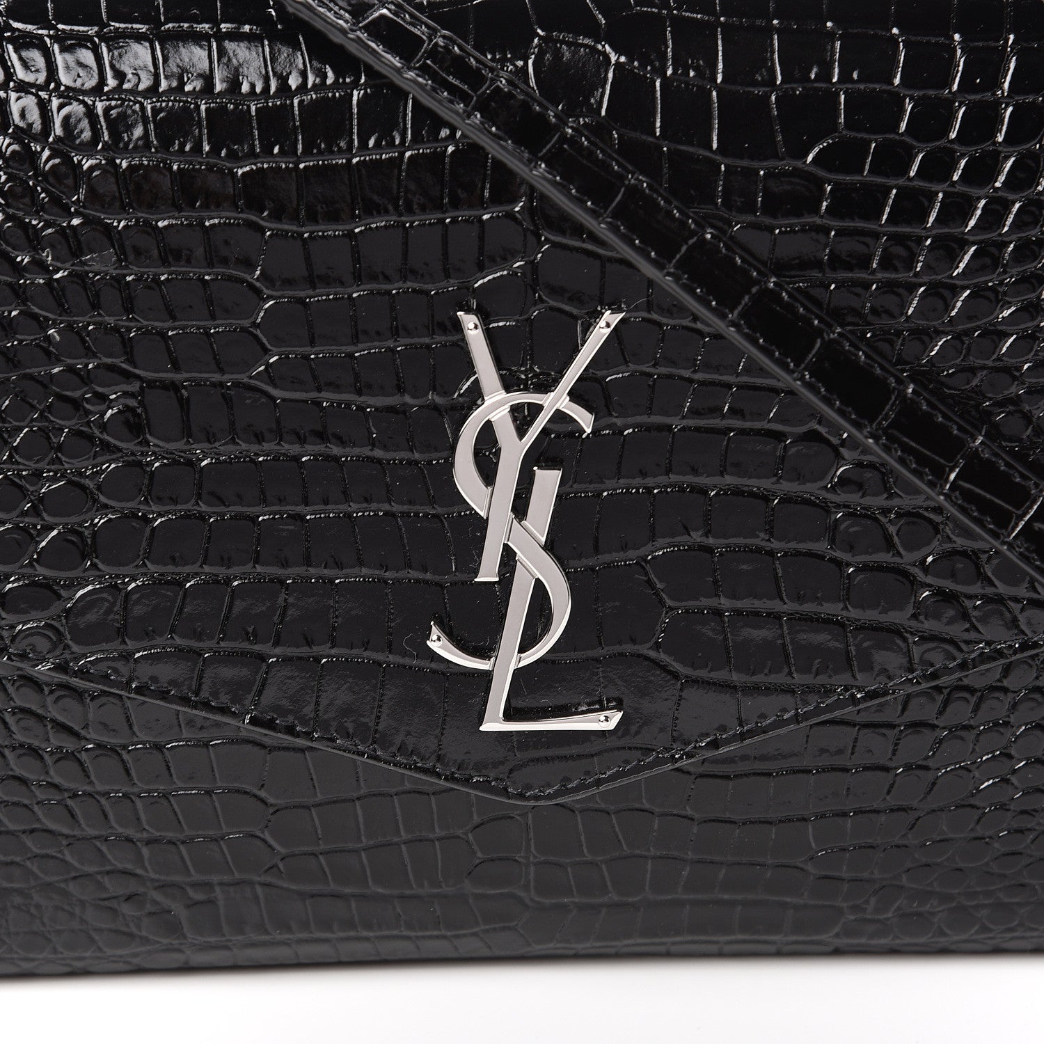 Saint Laurent Calfskin Crocodile Embossed Monogram Uptown Crossbody Black 10 of 11