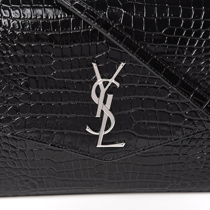 Saint Laurent Calfskin Crocodile Embossed Monogram Uptown Crossbody Black 10 of 11