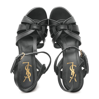 Saint Laurent Satin Tribute 105 Platform Sandals 38 Black 2 of 9