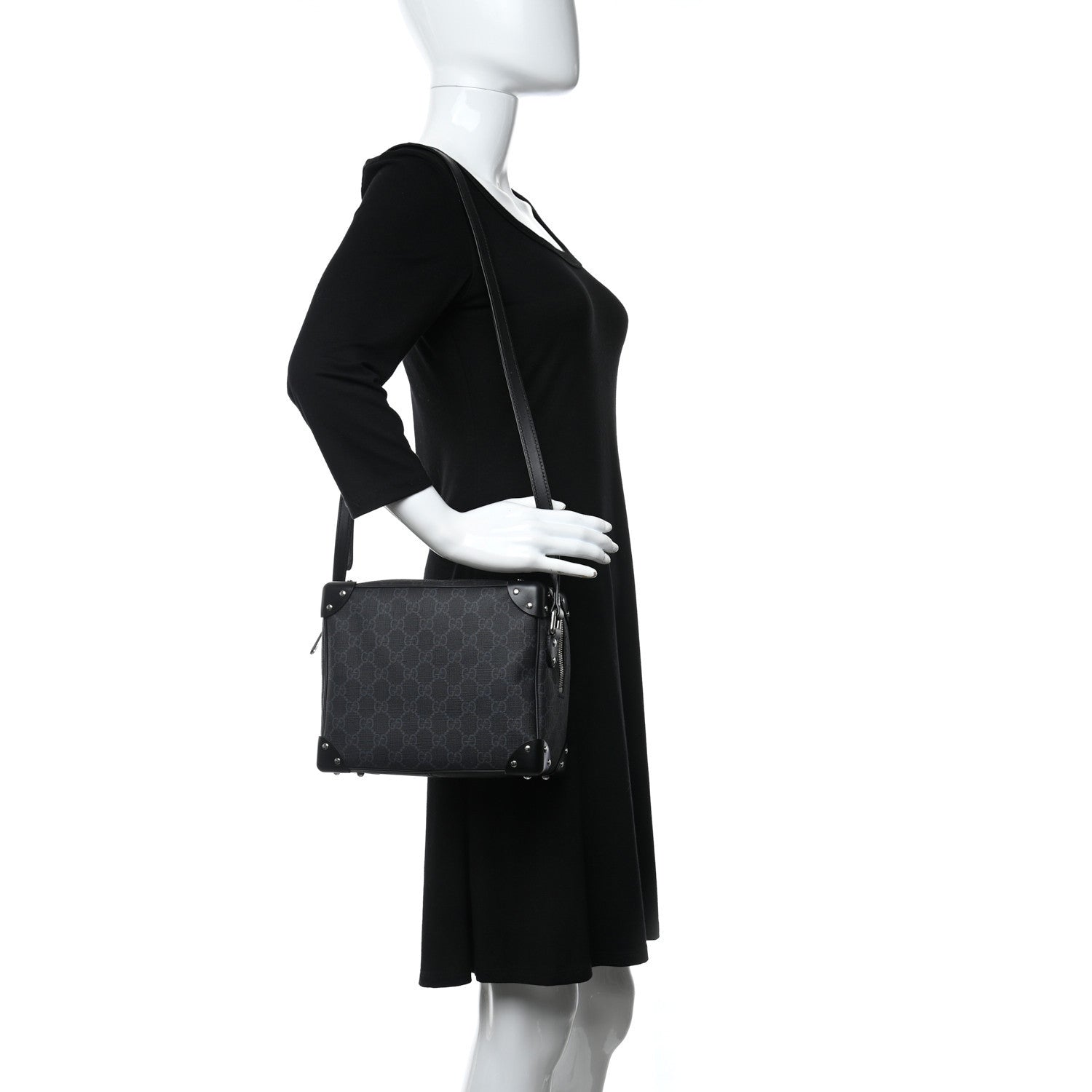 Gucci GG Supreme Monogram Selleria Calfskin Square Messenger Bag Black 2 of 10