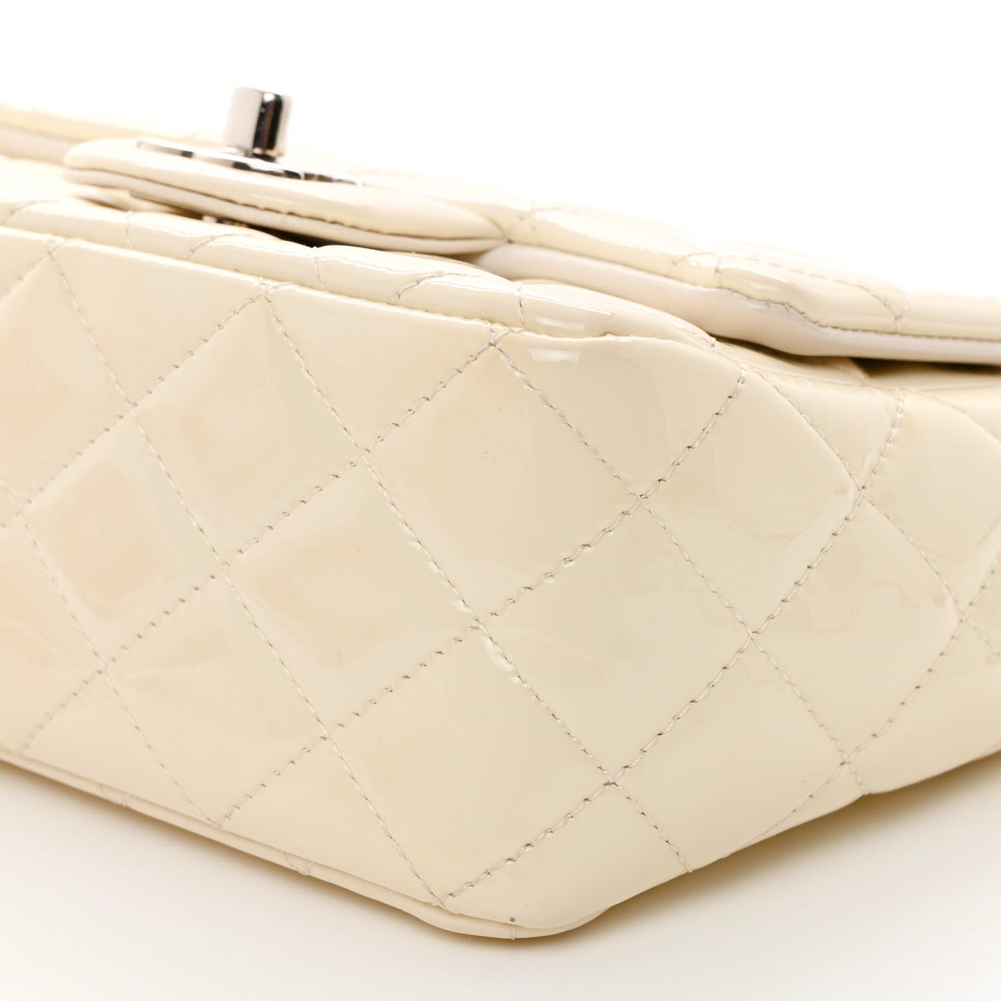 Patent Quilted Mini Square Flap Dark White