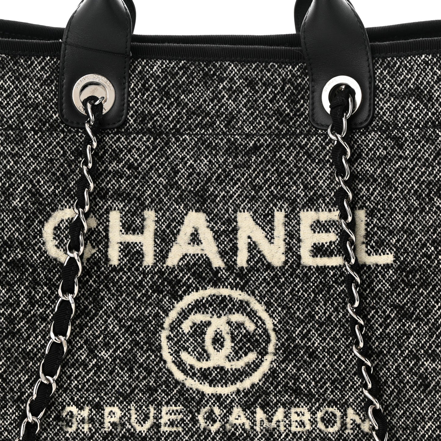 Mixed Fibers Calfskin Medium Deauville Tote Black
