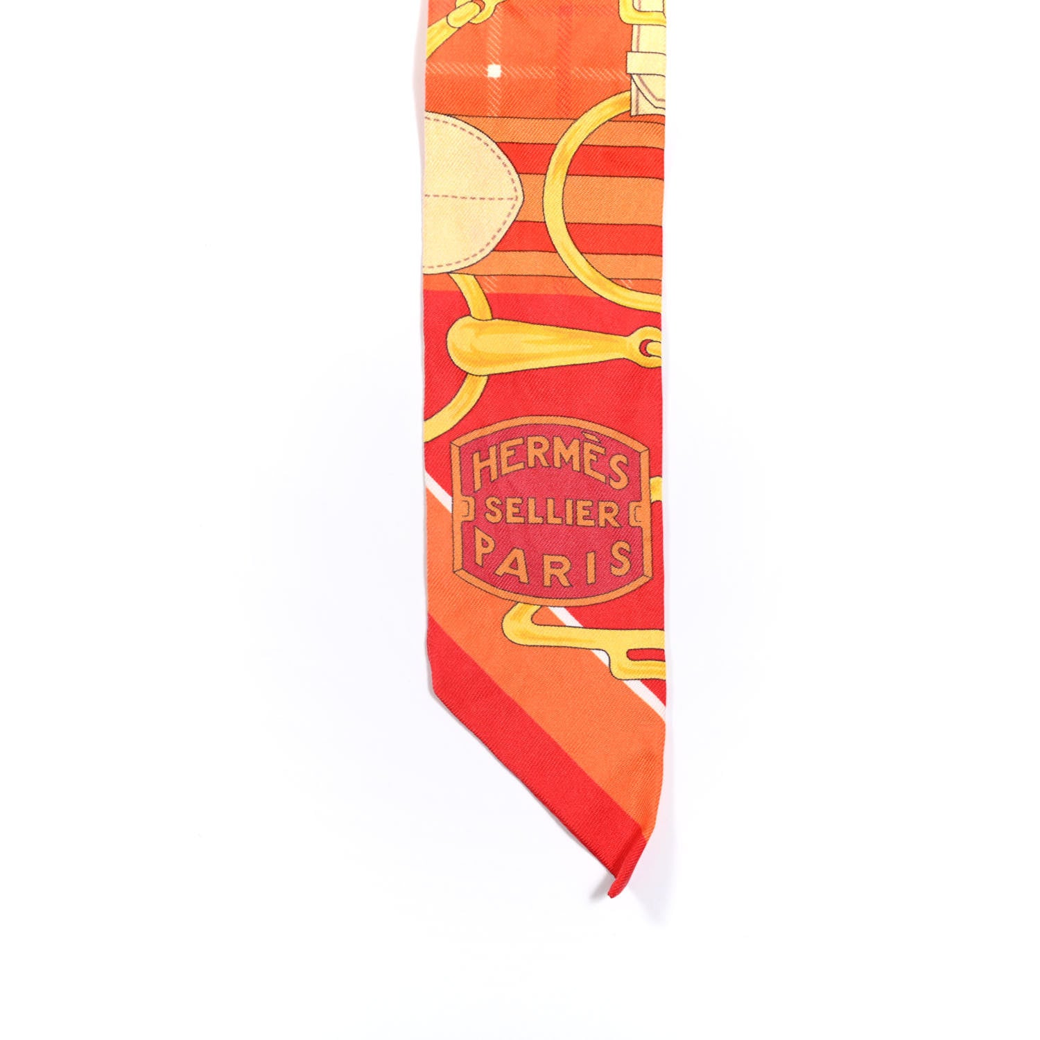 Hermes Silk Tatersale Twilly Rouge Orange Jaune D'Or 4 of 4