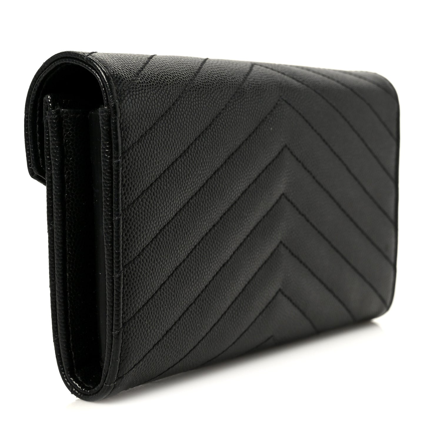 Grain De Poudre Matelasse Chevron Monogram Flap Wallet Black