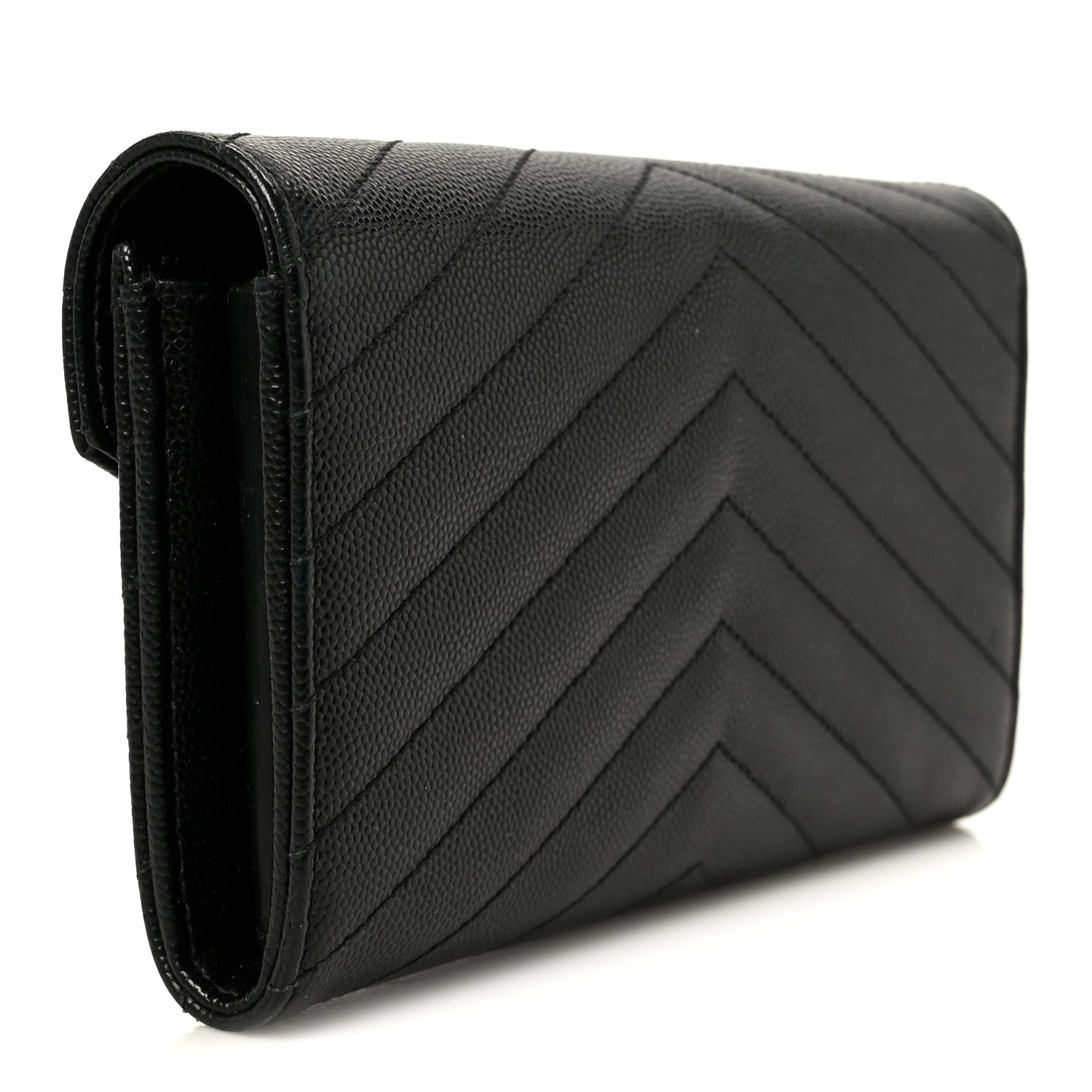 Saint Laurent Grain De Poudre Matelasse Chevron Monogram Flap Wallet Black 3 of 8