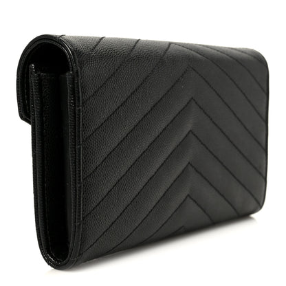 Saint Laurent Grain De Poudre Matelasse Chevron Monogram Flap Wallet Black 3 of 8