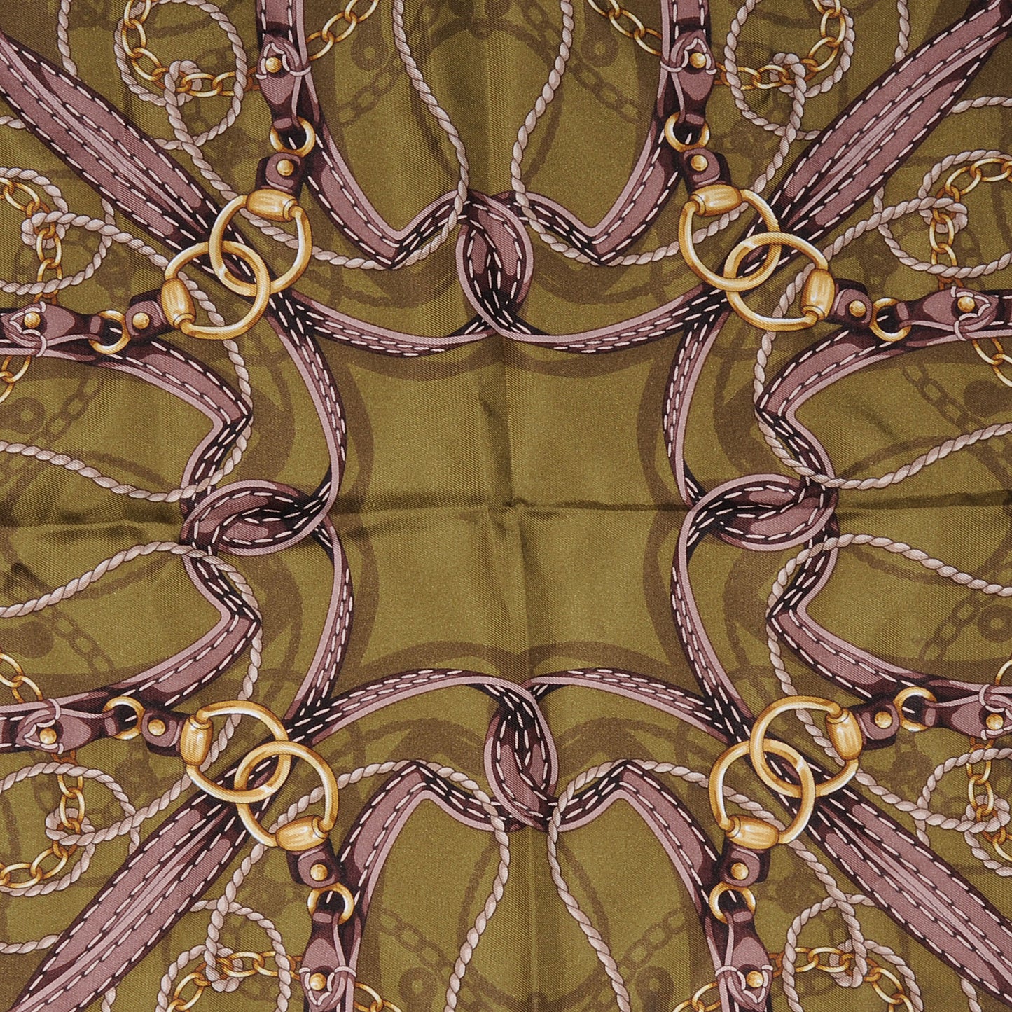 Silk Horsebit Print Scarf Green