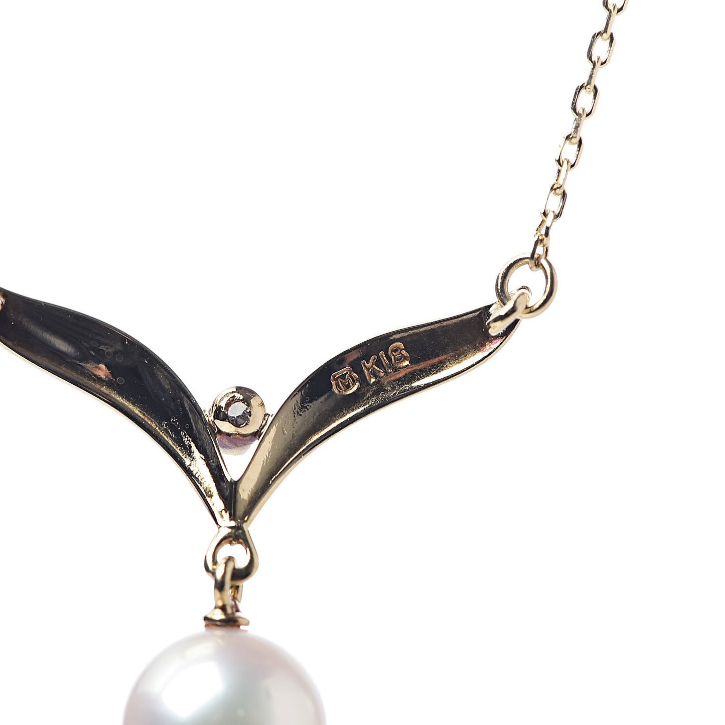 18K Yellow Gold Diamond Akoya Pearl 7.5mm Pendant Necklace