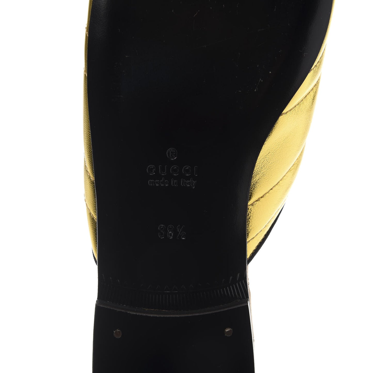 Metallic Nappa Quilted Womens Princetown Slippers 38.5 Gold