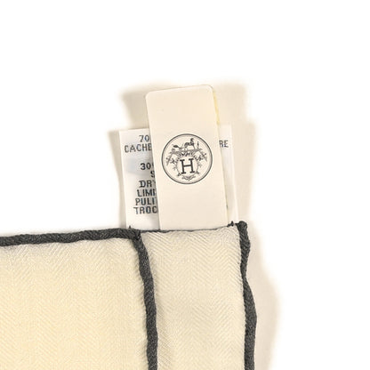 Hermes Cashmere Silk Le Monde D'Hermes Shawl 140 White Ardoise Etoupe 3 of 3