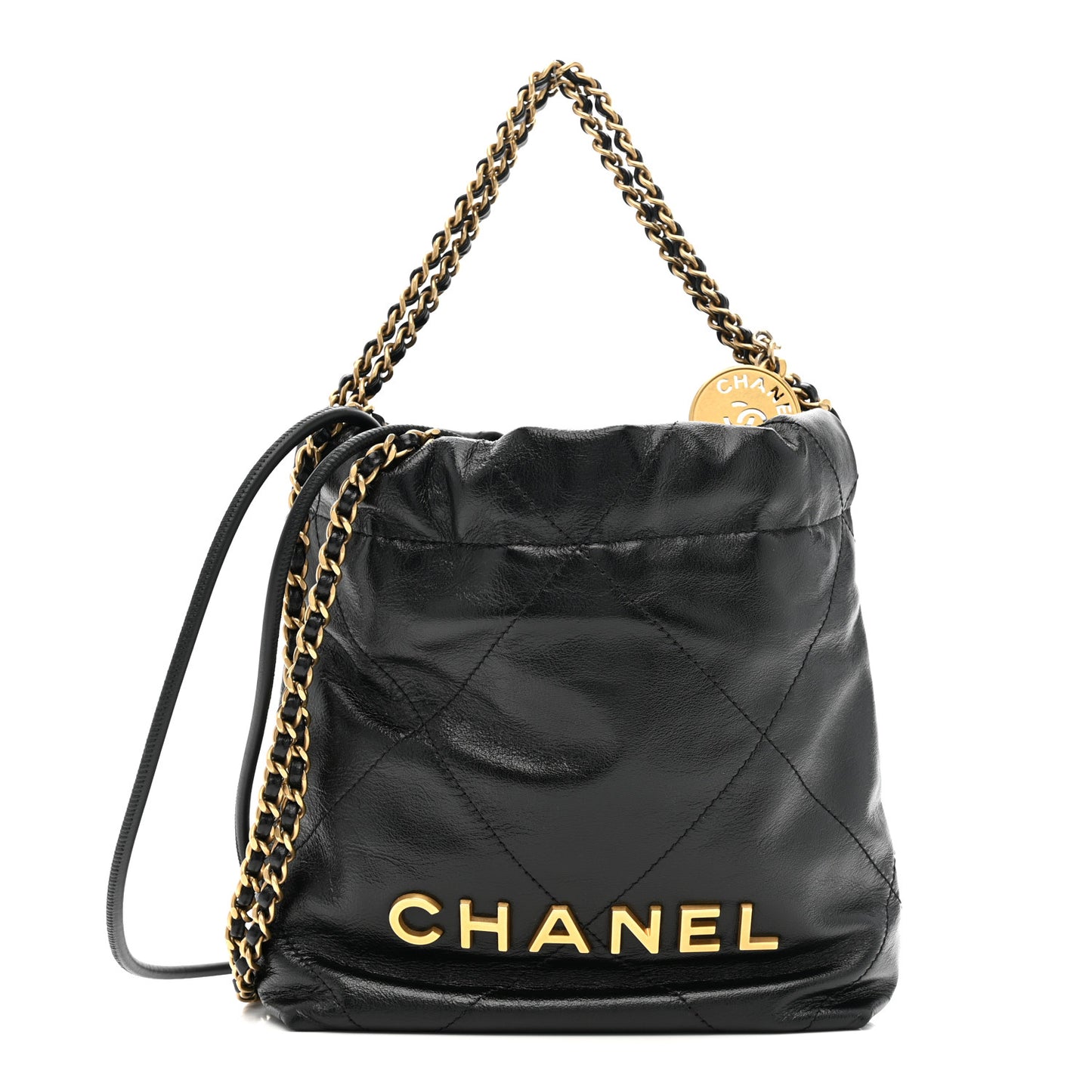 Shiny Calfskin Quilted Mini Chanel 22 Black