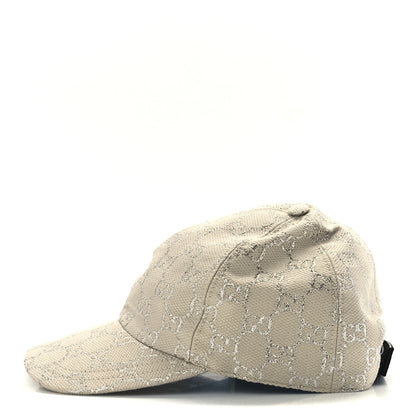 Gucci Canvas Lame GG Monogram Rush Baseball Hat M Gardenia Silver 3 of 8