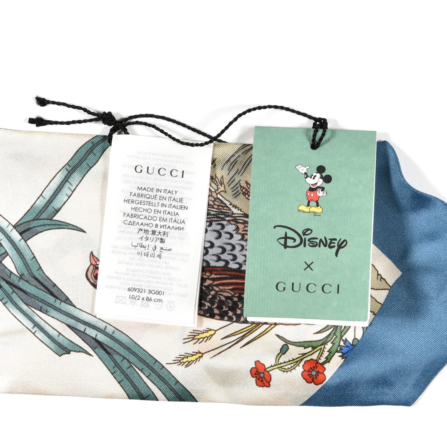 Gucci X DISNEY Silk Twill Mickey Lac Neck Bow Scarf Ivory Blue 3 of 4