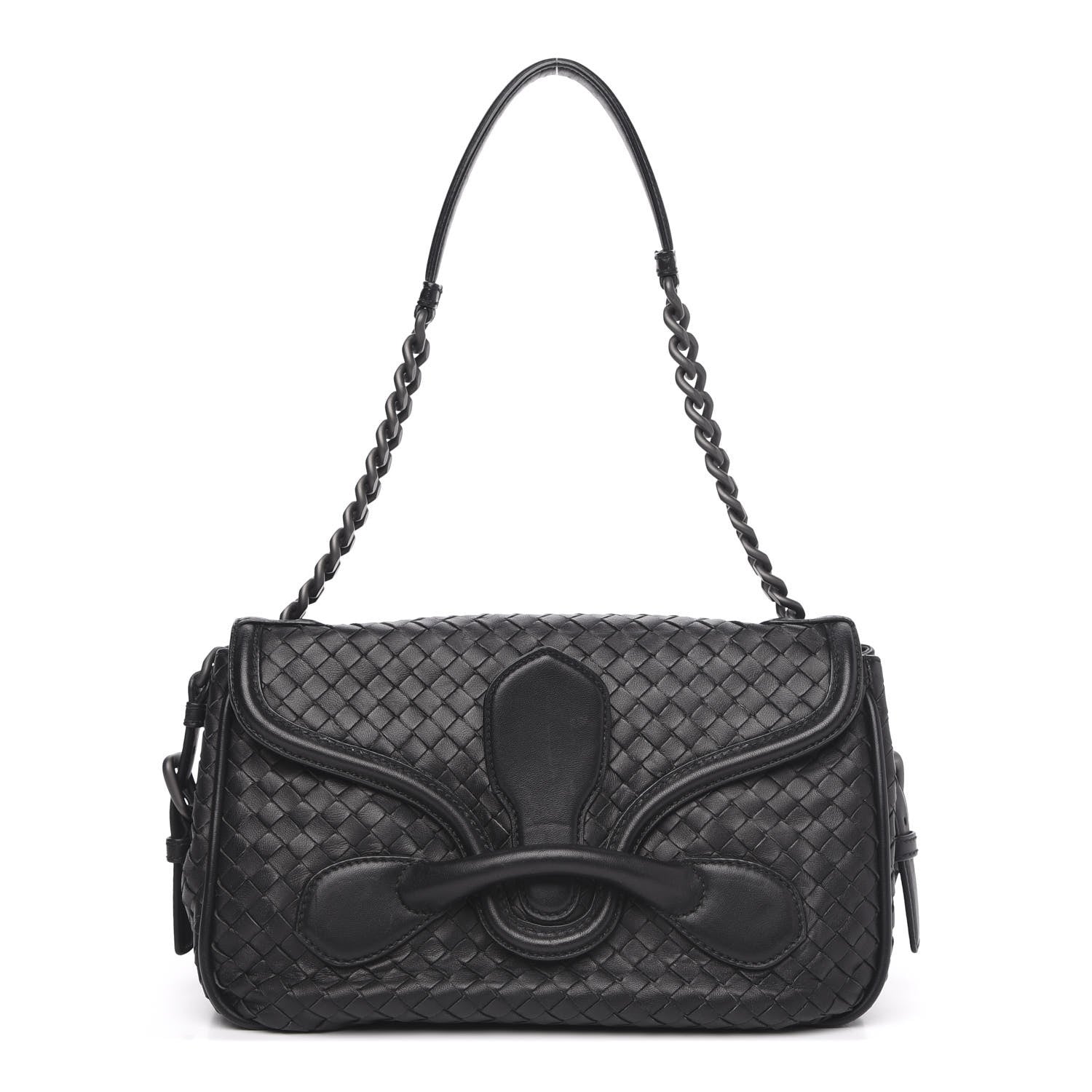 Bottega Veneta Nappa Intrecciato Rialto Shoulder Bag Black 1 of 13