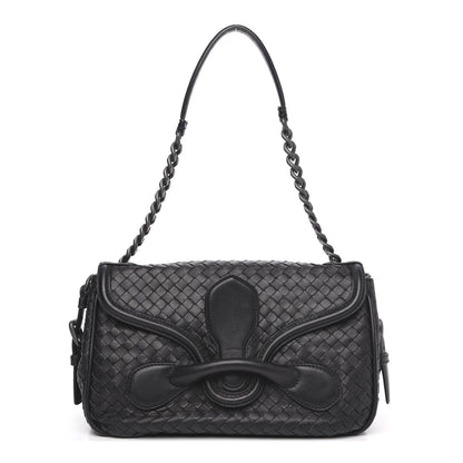 Bottega Veneta Nappa Intrecciato Rialto Shoulder Bag Black 1 of 13