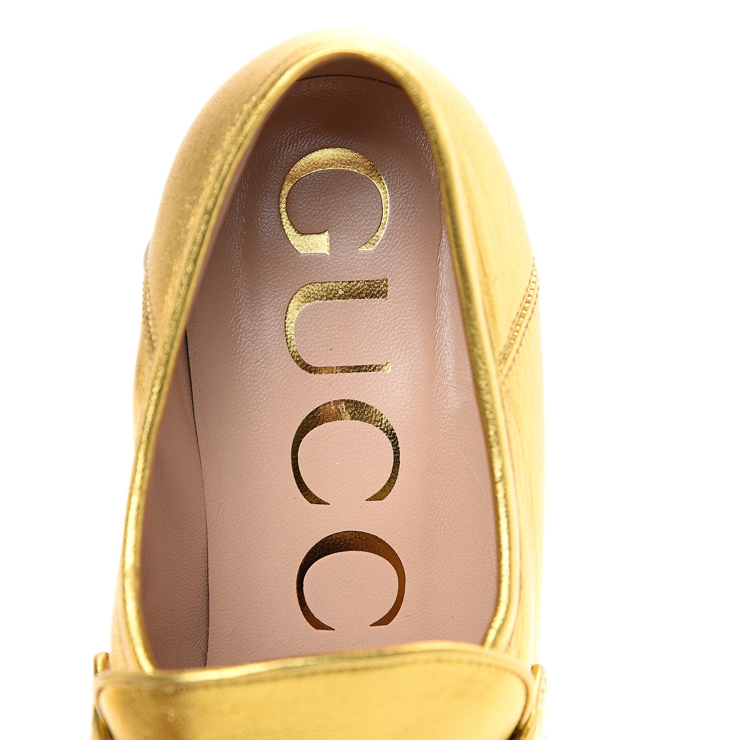 Gucci Malaga Kid Pearl Studded Vegas Platform Loafers 37.5 Gold 8 of 9