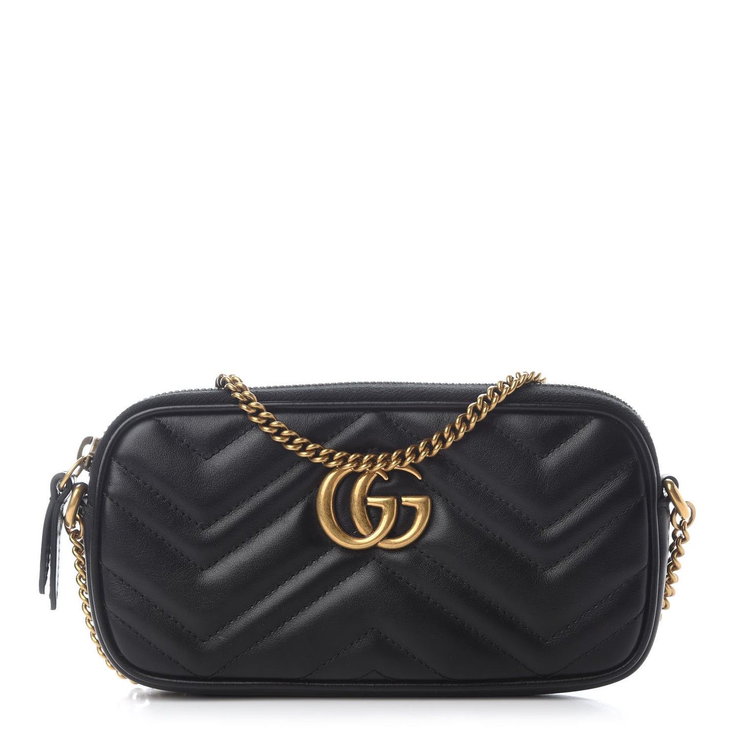 Calfskin Matelasse Mini GG Marmont Chain Crossbody Bag Black
