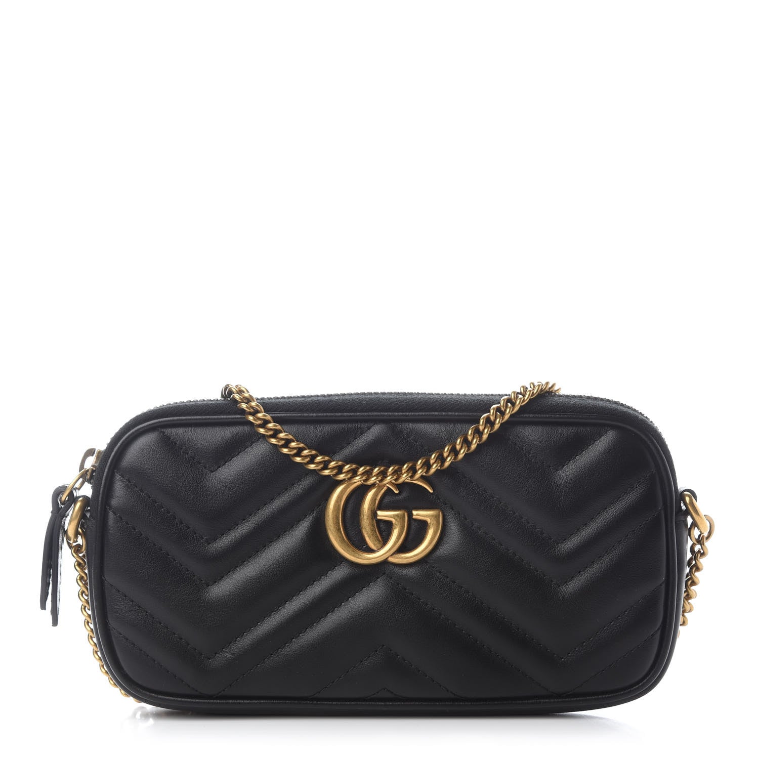 Gucci Calfskin Matelasse Mini GG Marmont Chain Crossbody Bag Black 1 of 9