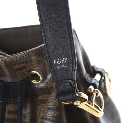 Fendi Glazed Fabric Vitello Grace F is Fendi FF 1974 Stamp Patch Grande Mon Tresor Bucket Bag Mogano Panna Black 10 of 10