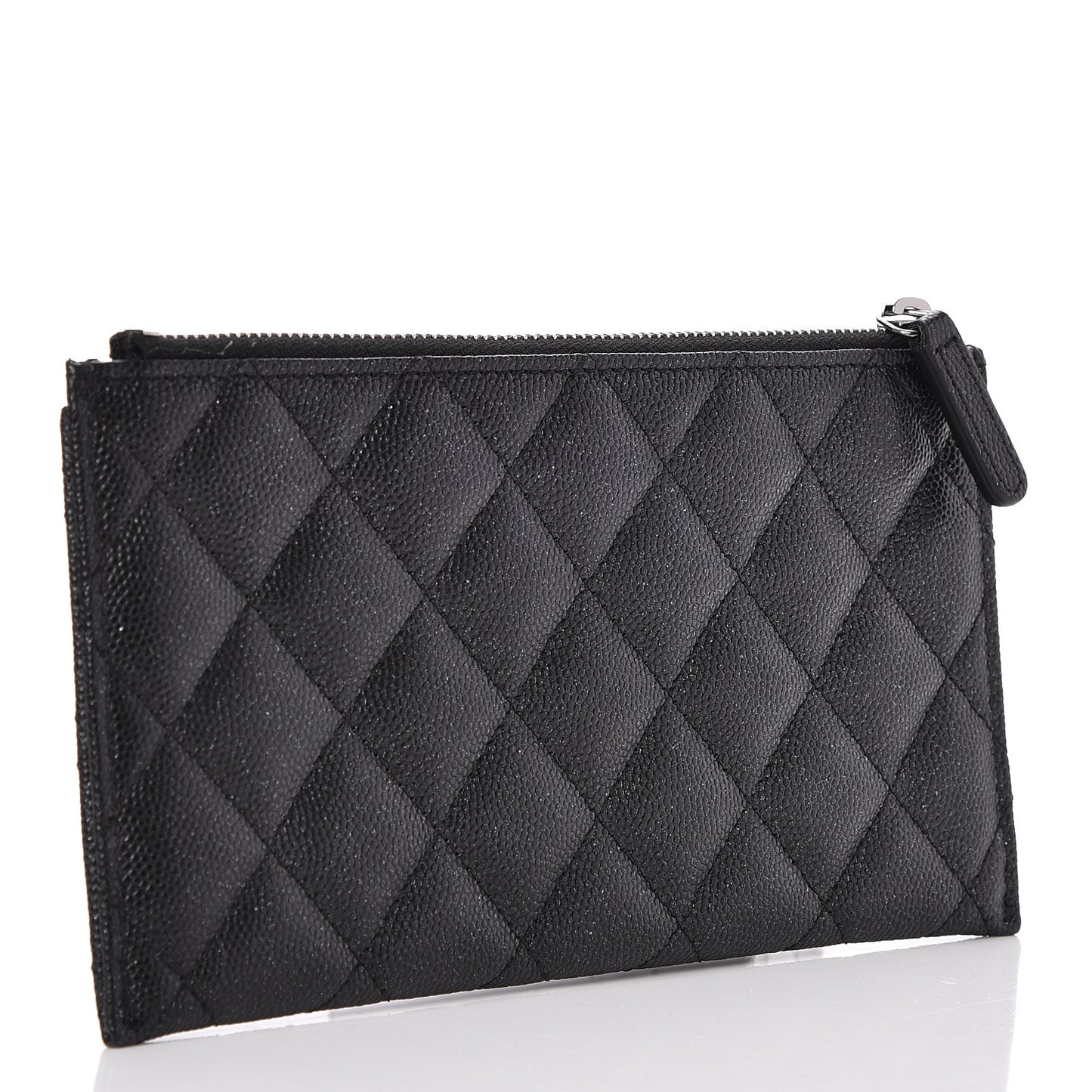 Iridescent Caviar Quilted Classic Zip Pouch Black