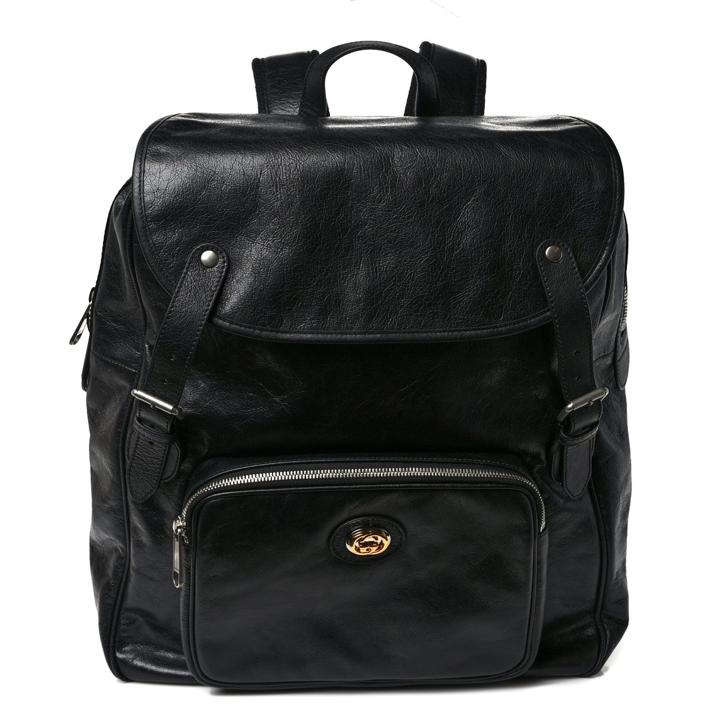 Gucci Fluffy Calfskin Mesh Nylon Medium Morpheus Double Buckle Backpack Black 1 of 8