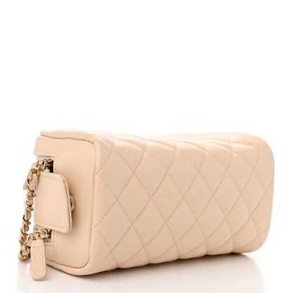 Chanel Caviar Quilted Toiletry Case With Chain Beige 4 of 11