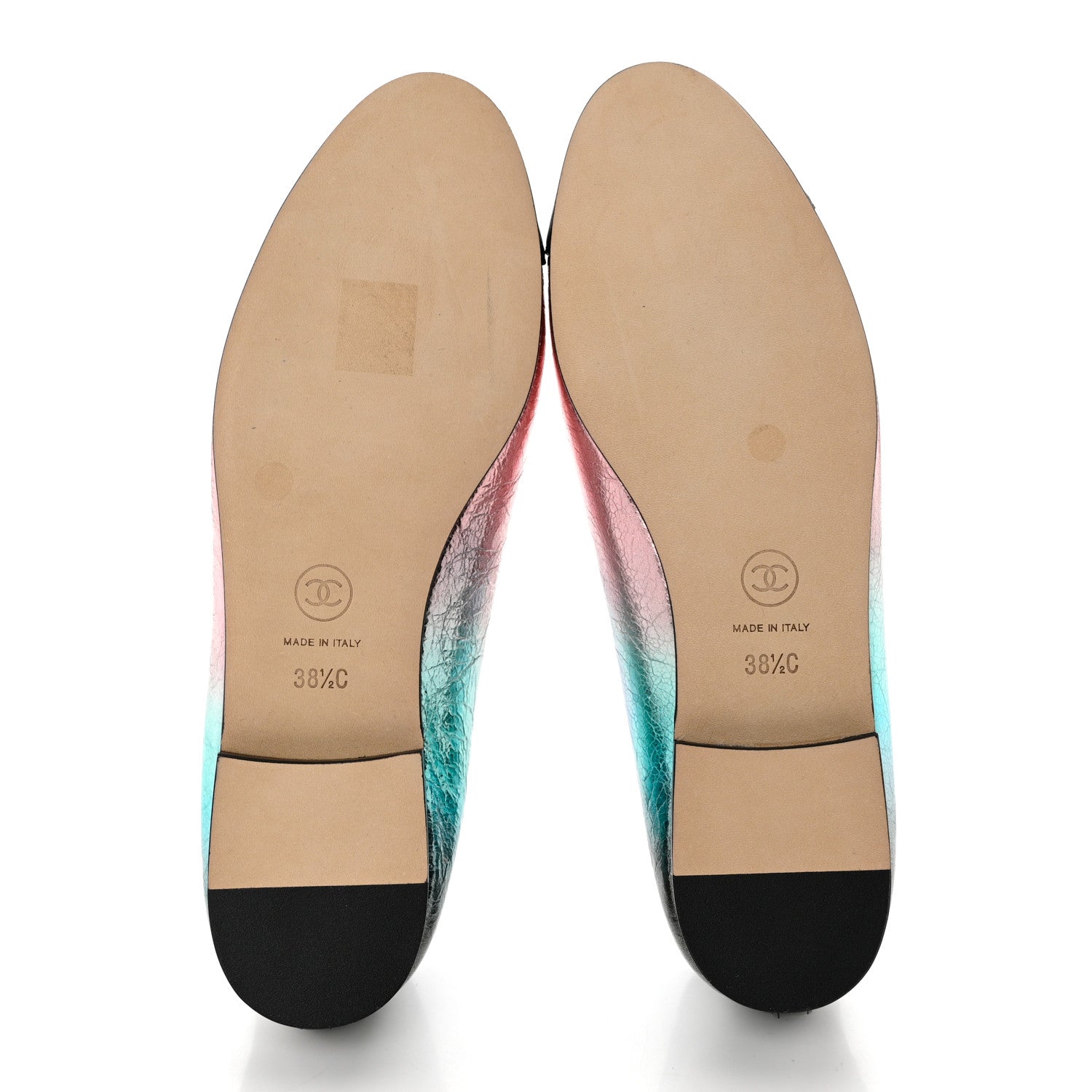 Chanel Laminated Calfskin Grosgrain Cap Toe CC Ballerina Flats 38.5 Multicolor Black 5 of 8
