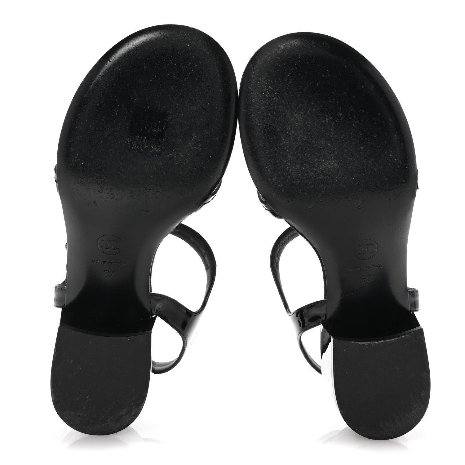 Chanel Patent CC Logo Thong Sandals 37 Black 1674185 – FASHIONPHILE