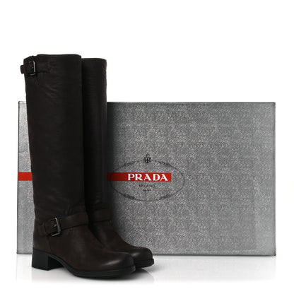 Prada Capra Antic Donna Tall Riding Boots 37 Ebano 12 of 12