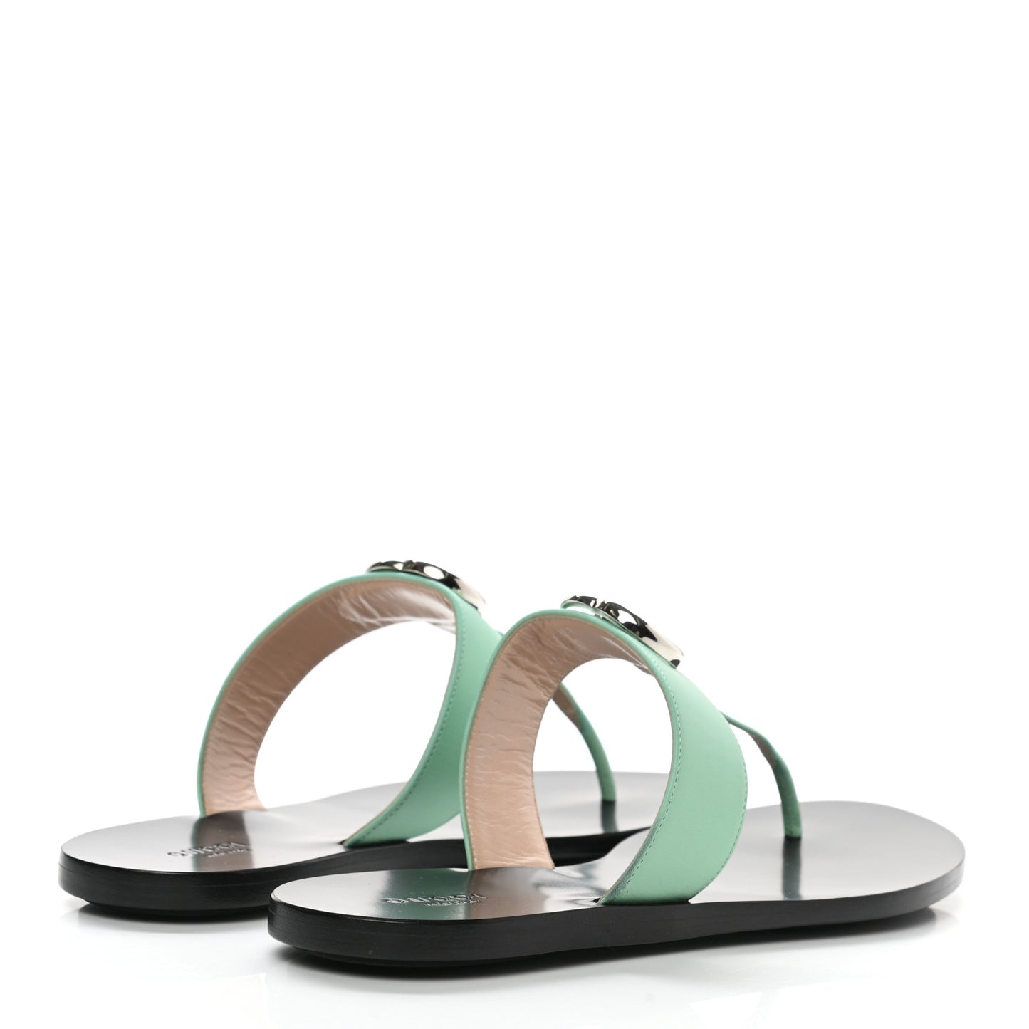 Calfskin GG Marmont Thong Sandals 39.5 Water Green
