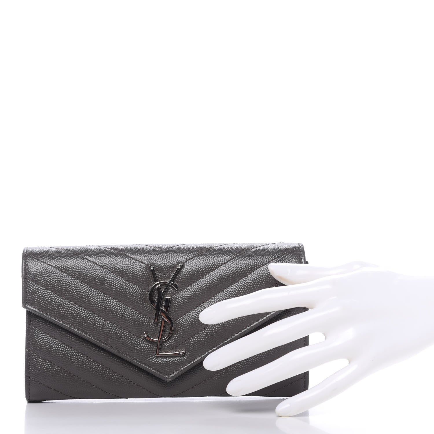 Saint Laurent Grain De Poudre Matelasse Chevron Monogram Flap Wallet Coal 2 of 9