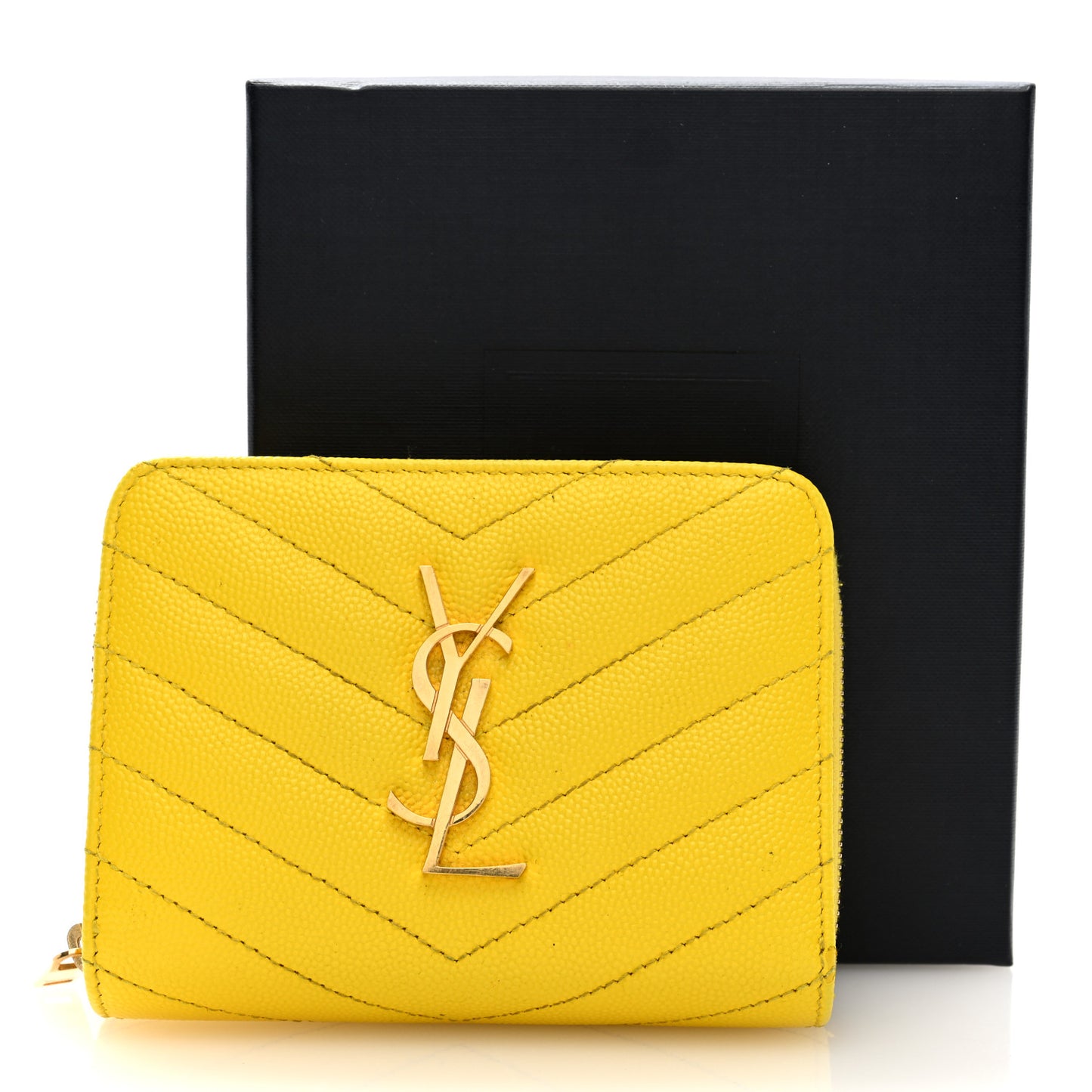 Grain De Poudre Matelasse Chevron Monogram Compact Zip Around Wallet Mimosa Shiny