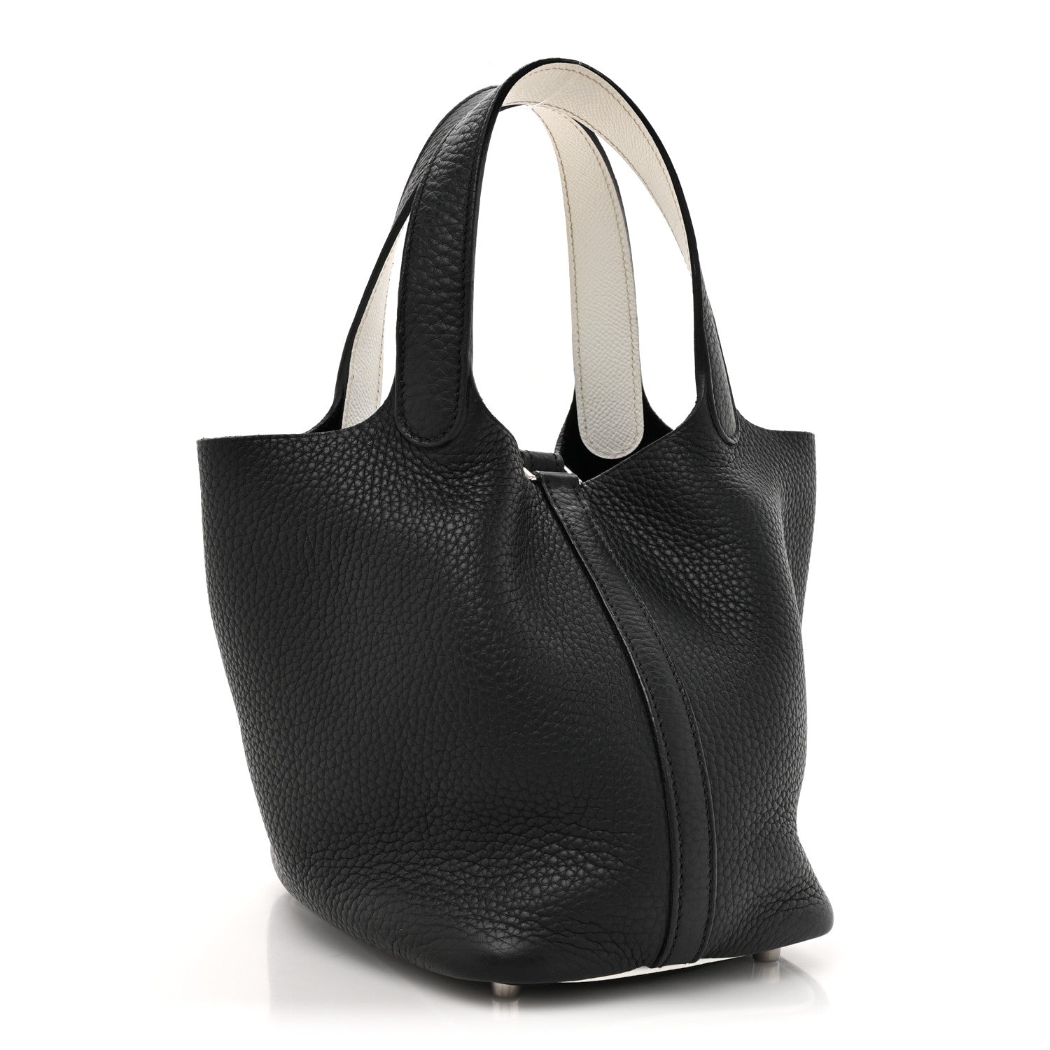 Hermes Taurillon Clemence Epsom Eclat Picotin 18 PM Black White 3 of 9