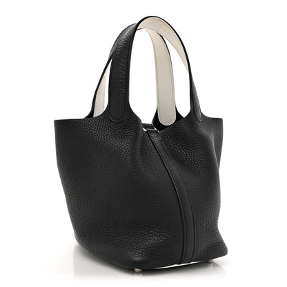 Hermes Taurillon Clemence Epsom Eclat Picotin 18 PM Black White 3 of 9