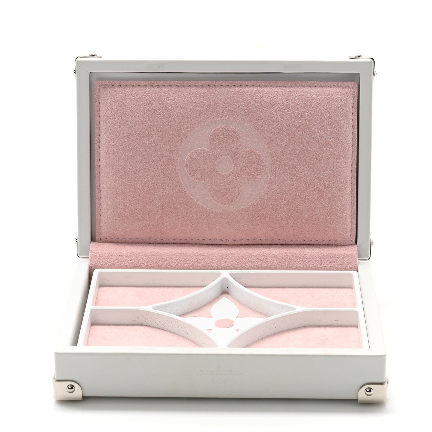 Calfskin Mirror Monogram Etched Jewelry Box Trunk White