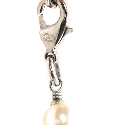 Chanel Graduated Pearl Crystal CC Long Necklace Silver 4 of 5