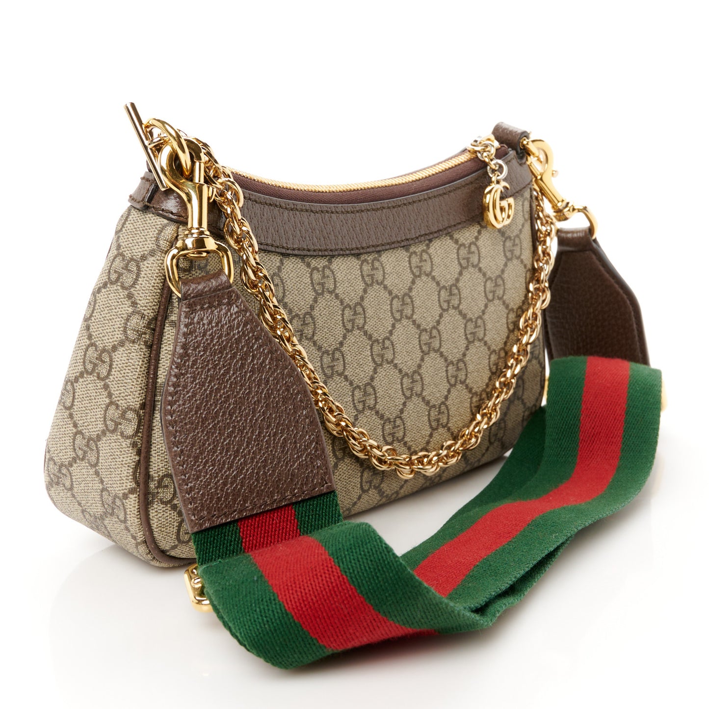 GG Supreme Monogram Textured Dollar Calfskin Web Small Ophidia GG Handbag Beige Ebony New Acero